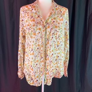 Old Navy cream and orange floral button down size XL